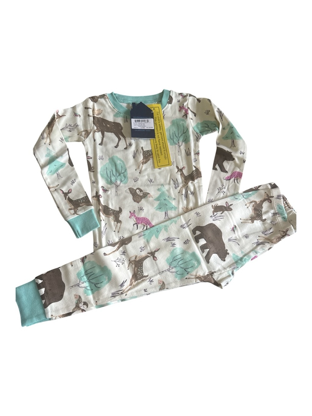 NWT Kids Forest Animal Pajama Set - Mint Trim